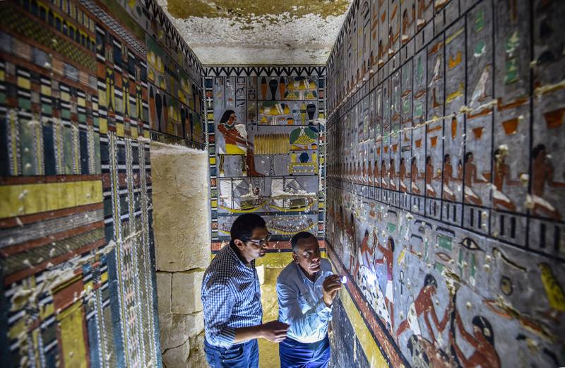 Evidence for the mummy's age includes hieroglyphs on the wall of the tomb. AFP