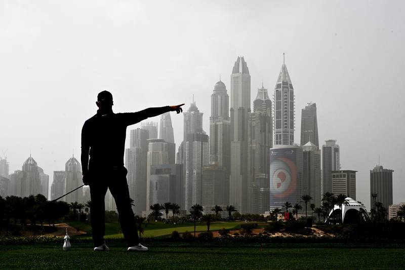 English golfer Tom Lewis of England on the eighth tee during the final round of the Omega Dubai Desert Classic  on Sunday, January 26. Getty