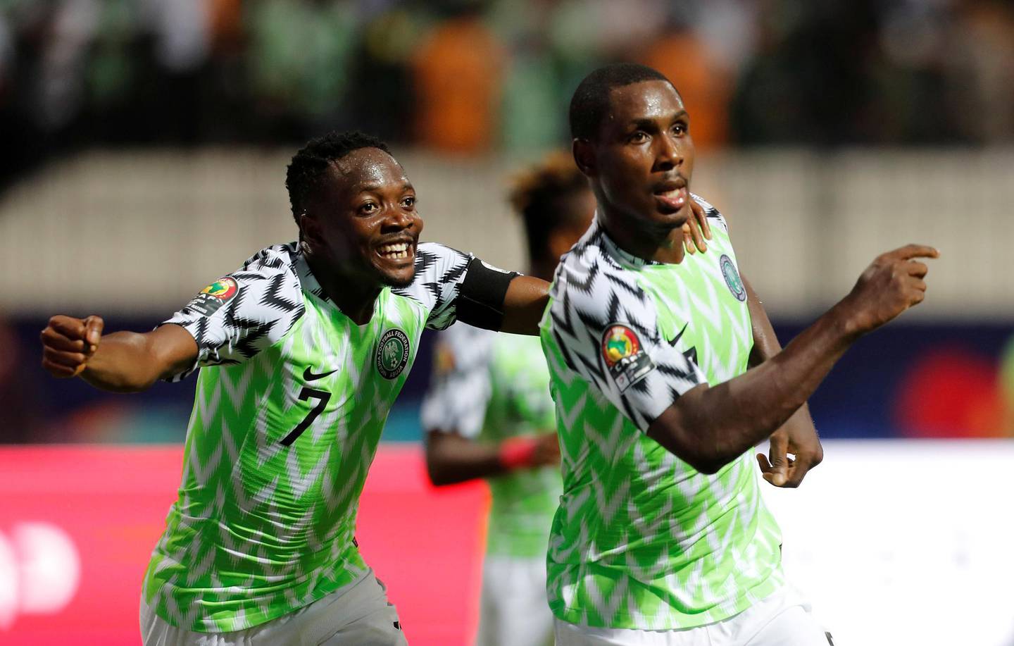 FILE PHOTO: Soccer Football - Africa Cup of Nations 2019 - Round of 16 - Nigeria v Cameroon - Alexandria Stadium, Alexandria, Egypt - July 6, 2019  Nigeria's Odion Ighalo celebrates scoring their second goal with Ahmed Musa     REUTERS/Mohamed Abd El Ghany/File Photo