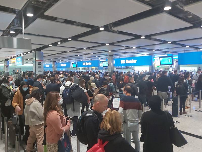 An image posted on Twitter by James Sunderland MP with the caption "90 mins to get through Immigration at Heathrow T2 last night due to E-Gate failure. Yet more mediocrity. It's time we raise the bar with all UK services, bring back true jeopardy & hold our senior executives properly to account". Photo: James Sunderland MP/Twitter