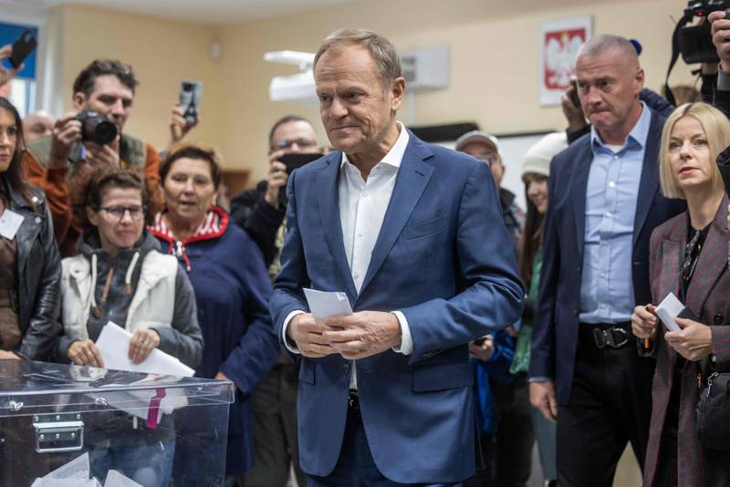 Donald Tusk, leader of the main Polish opposition party Civic Coalition, votes in Warsaw. AFP