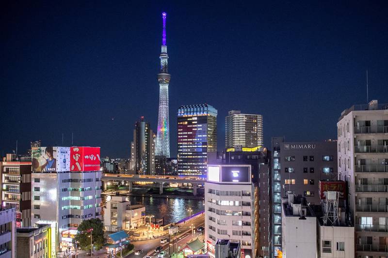 A general view shows Tokyo Skytree in Tokyo on December 17, 2020. (Photo by Philip FONG / AFP)