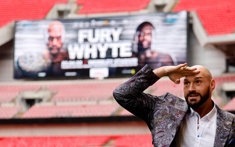 WBC heavyweight title holder Tyson Fury at Wembley Stadium in London. AFP