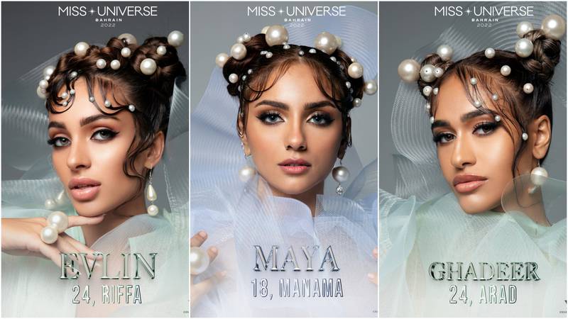 From left, Evlin Khalifa, Maya Malalla and Ghadeer Alshayeb are among the finalists of Miss Universe Bahrain 2022. All photos: Miss Universe Bahrain / Yugen Group
