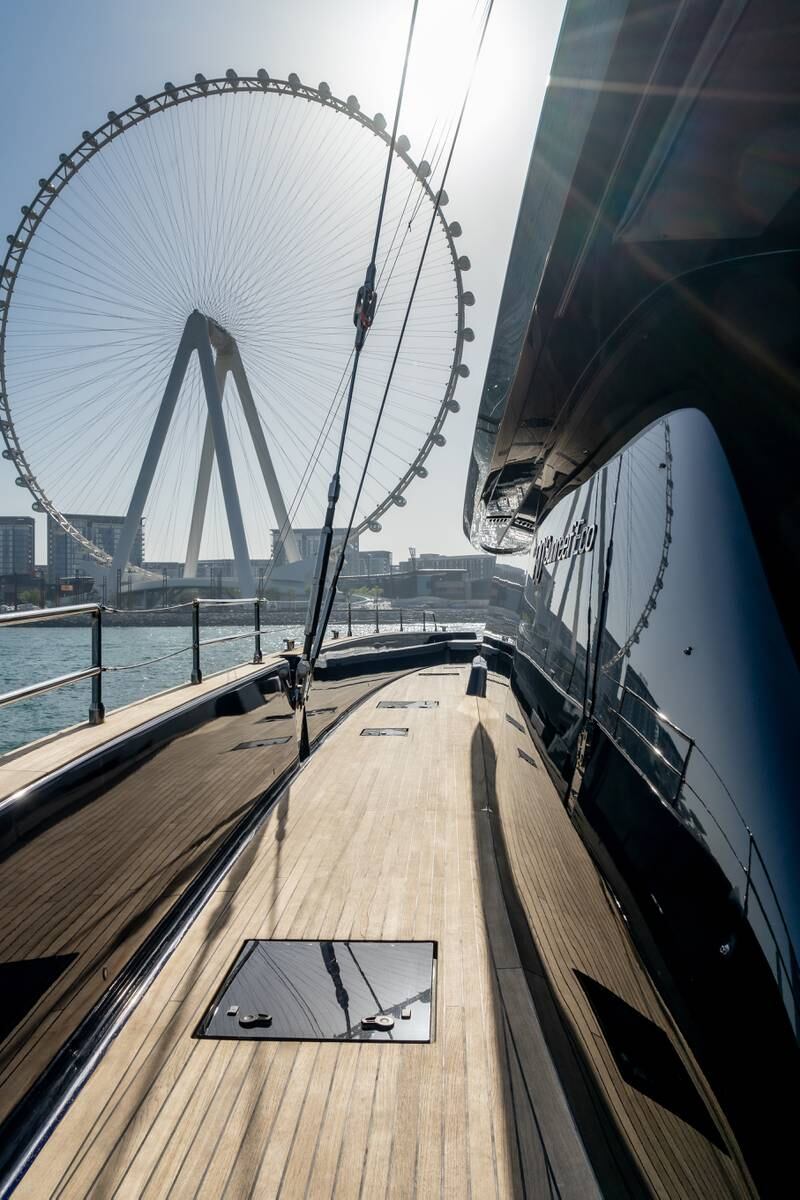 The catamaran passes near the Dubai Eye.
