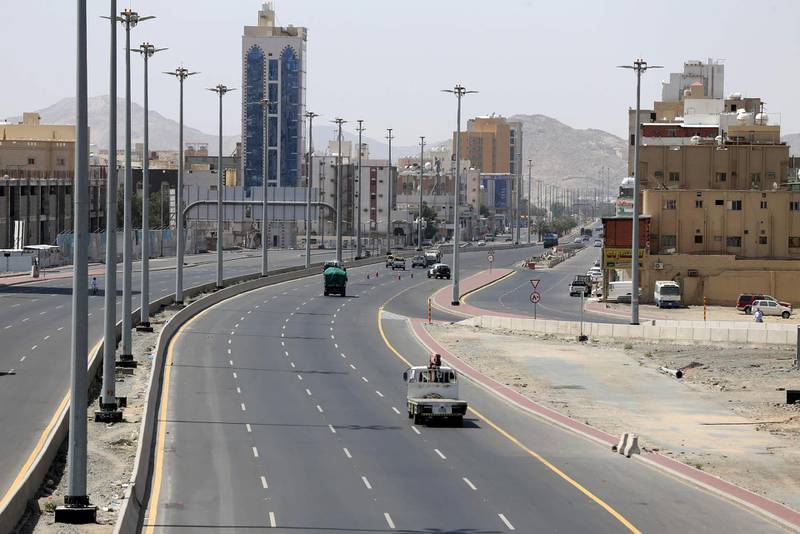 A view of a deserted street during a curfew imposed to prevent the spread of the coronavirus disease in the holy city of Makkah. AFP