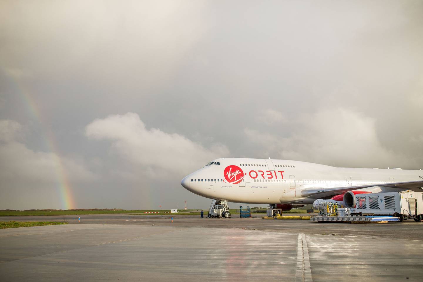 The 'Cosmic Girl' Boeing Co.  747 launch aircraft, operated by Virgin Orbit Holdings on the tarmac at Spaceport Cornwall, located at Cornwall Airport Newquay.  Bloomberg