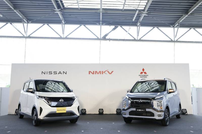 A Nissan Sakura electric vehicle (left) and a Mitsubishi eK X EV at the Mitsubishi Motors Mizushima plant in Kurashiki, Okayama Prefecture, Japan. Bloomberg