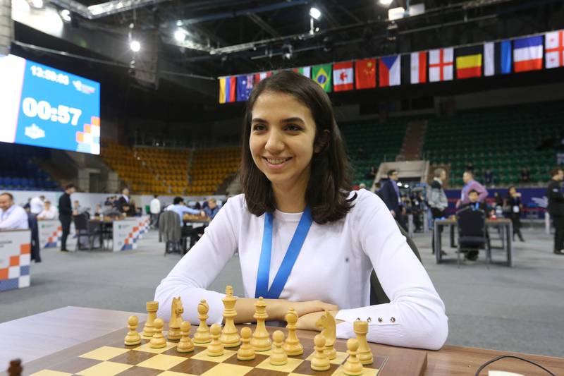 Sara Khadem of Iran plays chess in Almaty, Kazakhstan, without a headscarf. Reuters