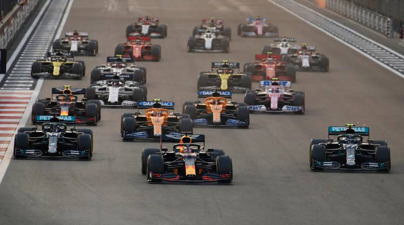 Red Bull's Max Verstappen leads at the start of the race Pool. Reuters