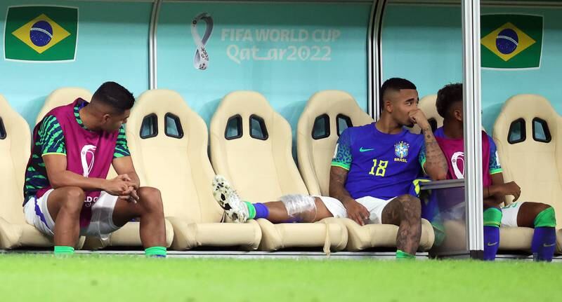 Gabriel Jesus after injuring his knee playing for Brazil against Cameroon at the World Cup. EPA