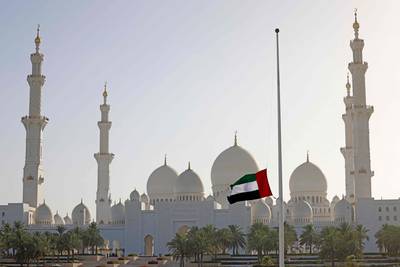 The UAE flag flies at half-mast in Abu Dhabi, following the death of President Sheikh Khalifa. AFP