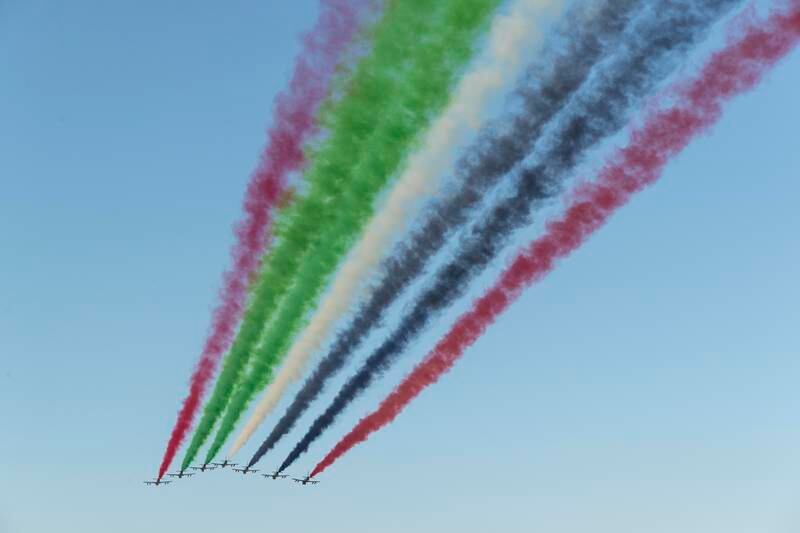 Aerobatic jets fill the skies with the national colours.

