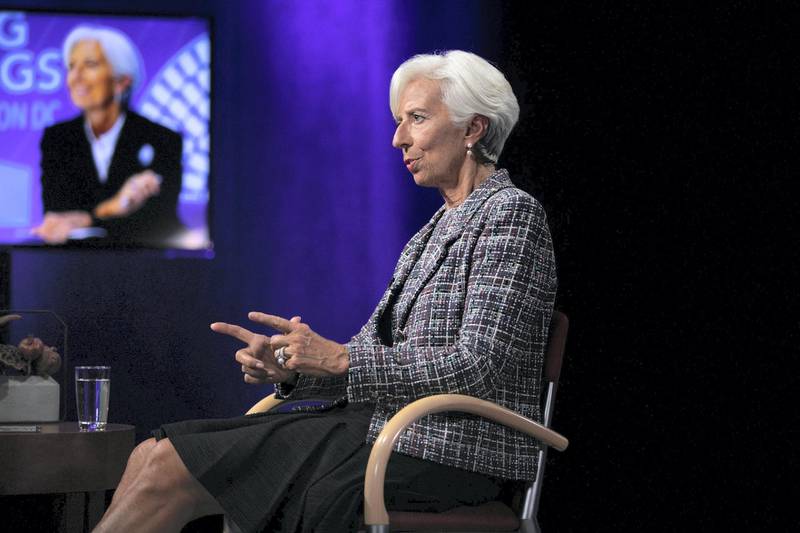 Christine Lagarde, departing head of the IMF during a recent interview with The National in Washington. Ms Lagarde is expected to take up her new role as European Central Bank chief when incumbent Mario Draghi leaves on November 1. Mariah Miranda / The National.