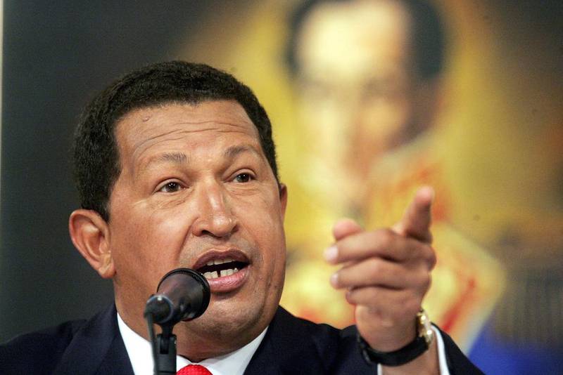 Former Venezuelan president Hugo Chavez speaks at a press conference in Miraflores Palace in 2006. Mario Tama / Getty Images