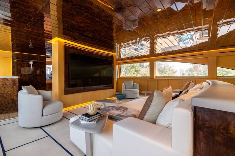 The superyacht has a breakfast bar, two screening areas and a formal dining area. Photo: Bush & Noble