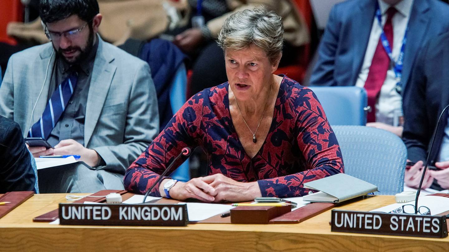 Die britische UN-Botschafterin Barbara Woodward am 6. Februar im Sicherheitsrat. Reuters
