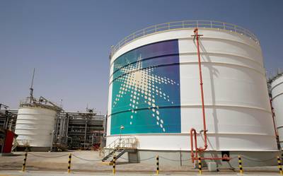 FILE PHOTO: An Aramco oil tank is seen at the Production facility at Saudi Aramco's Shaybah oilfield in the Empty Quarter, Saudi Arabia May 22, 2018. Picture taken May 22, 2018. REUTERS/Ahmed Jadallah/File Photo