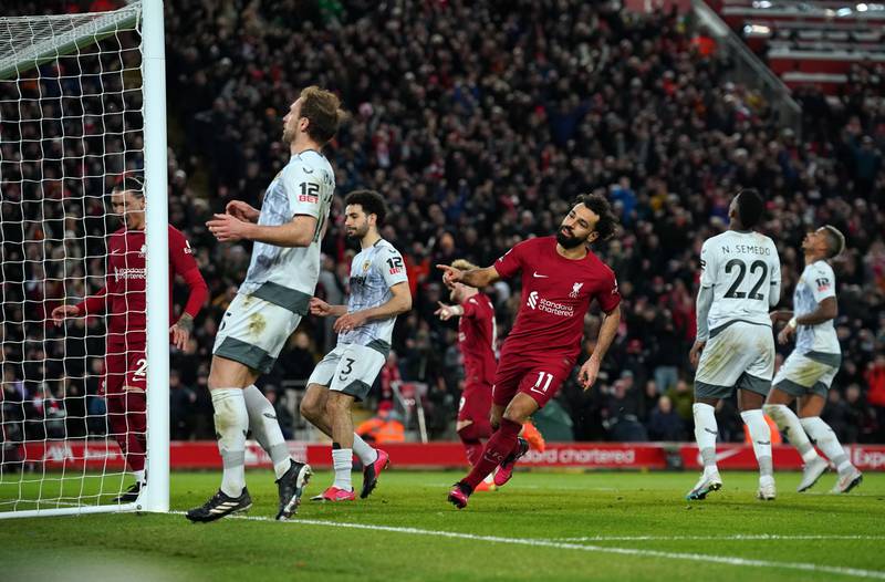 Liverpool's Mohamed Salah celebrates scoring. PA