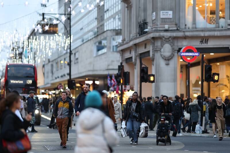 Shoppers at Oxford Circus, central London. Small retailers are bracing themselves for a tough festive season. Getty