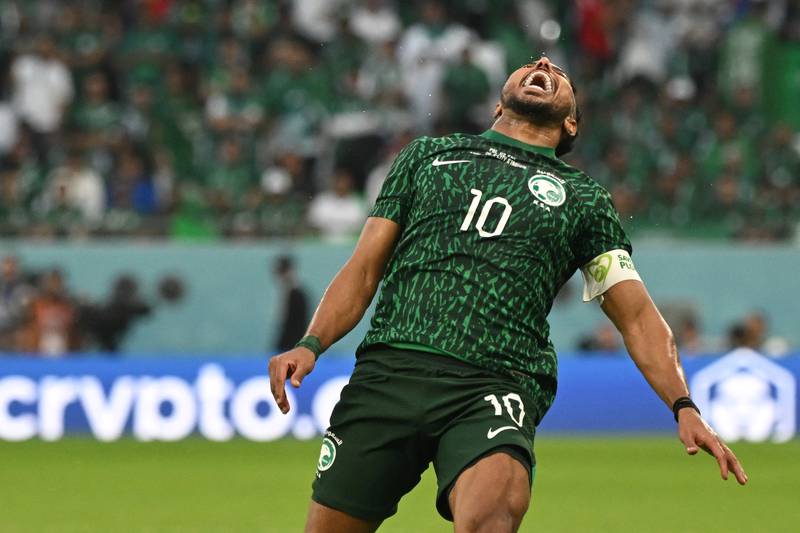 Saudi Arabia's Salem Al Dawsari reacts after missing a shot at goal. AFP
