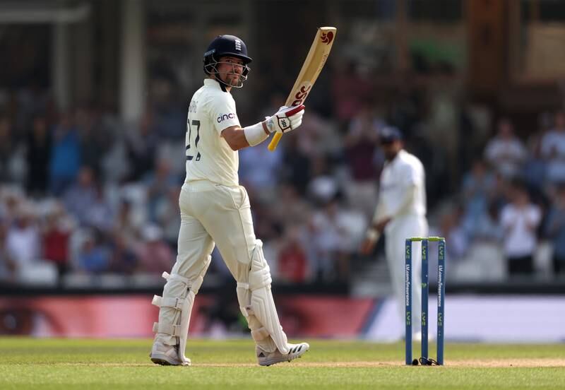 England opener Rory Burns celebrates reaching his fifty. Getty