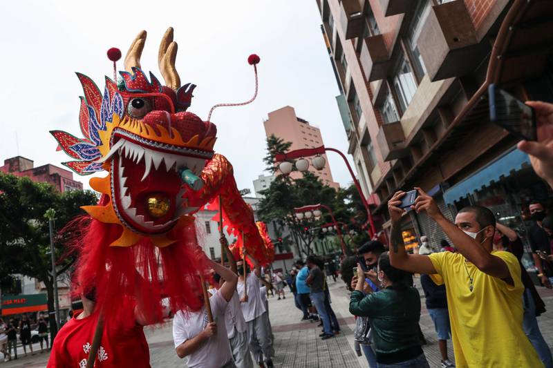 A fire dragon dance is performed during Chinese Lunar New Year celebrations in Sao Paulo, Brazil. Reuters