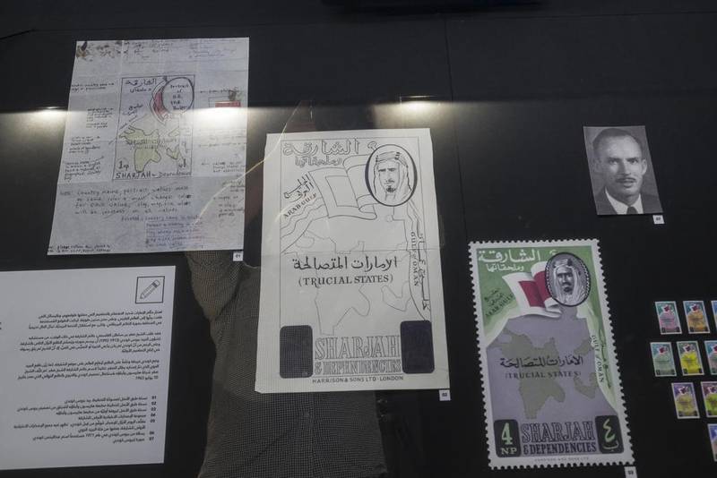 Inside the postal history room. On display is the first Sharjah stamps. Antonie Robertson / The National