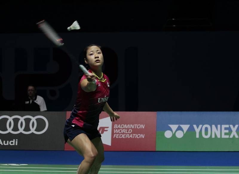 Japan's Nozomi Okuhara in cation during her finals match against China's Wang Yihan at the Womens Singles Championship for the Dubai BWF World Superseries Finals. Jeffrey E Biteng / The National

