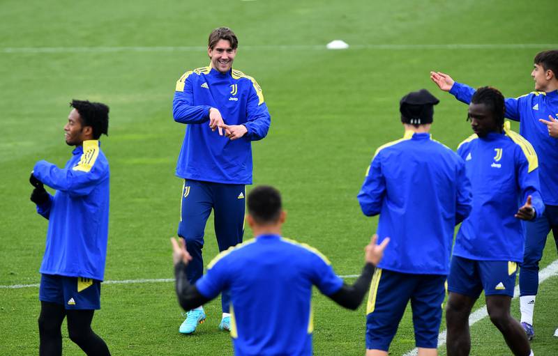 Dusan Vlahovic and the Juventus squad. Reuters