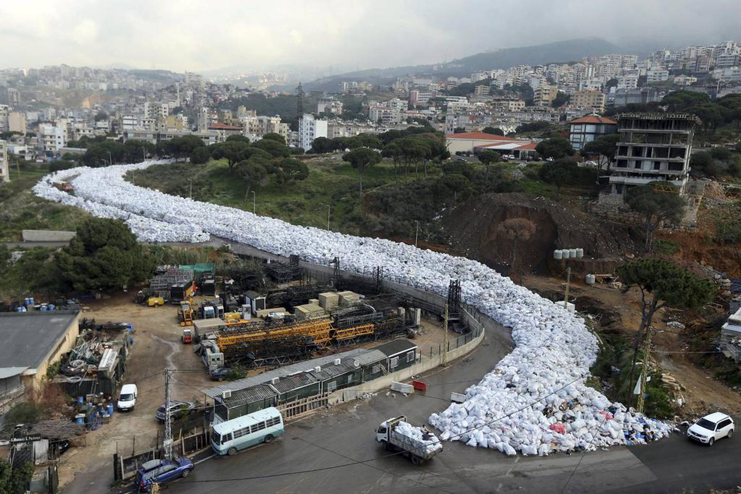 Packed rubbish bags line a street in Jdeideh near Beirut after landfill sites were closed in 2016. REUTERS