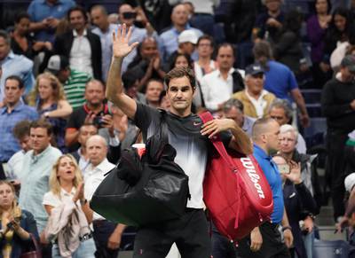 Sep 6, 2017; New York, NY, USA; Roger Federer of Switzerland leaves the court after losing to Juan Martin del Potro of Argentina on day ten of the U.S. Open tennis tournament at USTA Billie Jean King National Tennis Center. Mandatory Credit: Robert Deutsch-USA TODAY Sports