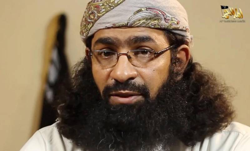 (FILES) A file image grab taken on June 16, 2015 from a video released by Al-Malahem Media, the media arm of Al-Qaeda in the Arabian Peninsula (AQAP), shows Khaled Omar Batarfi (also known as Abu Meqdad al-Kindi) a spokesman for AQAP in a video posted online on June 15, 2015. Al-Qaeda in the Arabian Peninsula has confirmed on February 23, 2020 the death of its leader Qassim al-Rimi and appointed a successor, the SITE monitor. The announcement came in an audio speech delivered by AQAP religious official Hamid bin Hamoud al-Tamimi, said SITE Intelligence Group, which monitors jihadist networks worldwide. "In his speech, Tamimi spoke at length about Rimi and his jihadi journey, and stated that Khalid bin Umar Batarfi is the new leader of AQAP," it said. / AFP / AL-MALAHEM MEDIA / -
