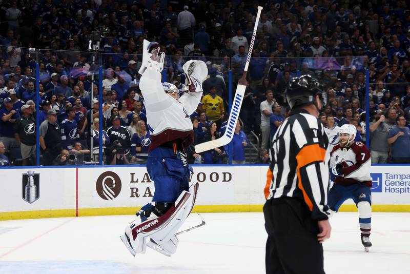 Darcy Kuemper of the Colorado Avalanche celebrates. AFP