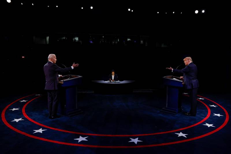 Democratic presidential candidate Joe Biden and US President Donald Trump participate in their second 2020 presidential campaign debate in the Curb Event Centre at Belmont University in Nashville, Tennessee, USA. Reuters