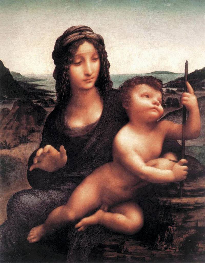 'Madonna of the Yarnwinder'. There are two versions of this painting (so this counts as two entries on our list): 'Buccleuch Madonna' (pictured) and the 'Lansdowne Madonna'. Both are thought to be drawn partly by Da Vinci’s hand. The 'Buccleuch Madonna' is on long-term loan and shown at the Scottish National Gallery in Edinburgh, while the 'Lansdowne Madonna' is in a private collection