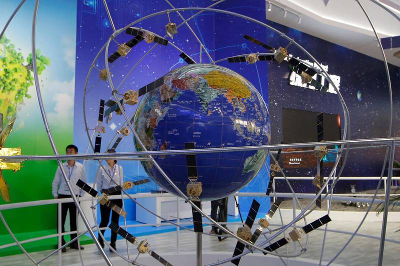 A model of Chinese BeiDou navigation satellite system is displayed during the 12th China International Aviation and Aerospace Exhibition. AP Photo