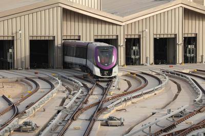A Riyadh Metro train leaves on a test drive to the King Abdullah Financial District Station in the Saudi capital. AFP