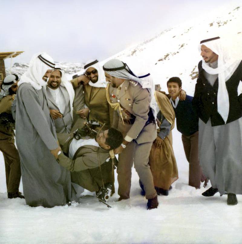 Noor Ali Rashid with Sheikh Zayed and Sheikh Mubarak, Lebanon, 1970s  Noor Ali Rashid: Life and times series © Noor Ali Rashid Archives