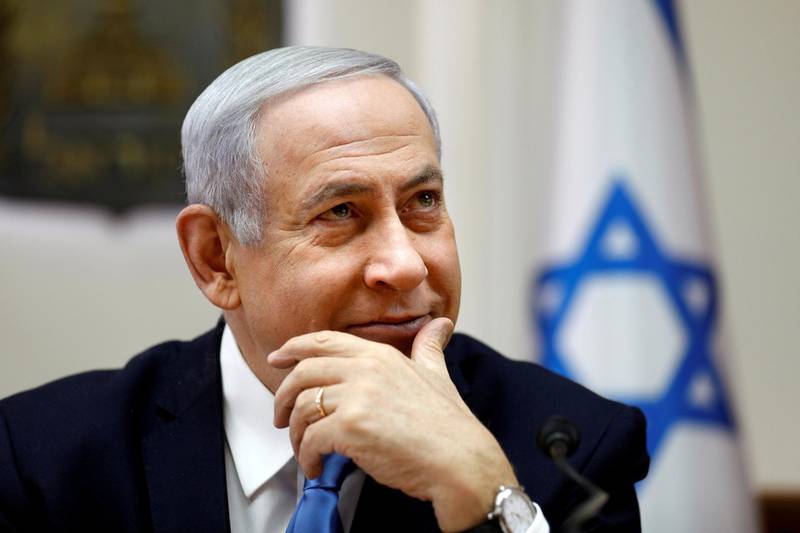 FILE PHOTO: Israeli Prime Minister Benjamin Netanyahu attends the weekly cabinet meeting in Jerusalem, March 10, 2019. Gali Tibbon/Pool via REUTERS/File Photo