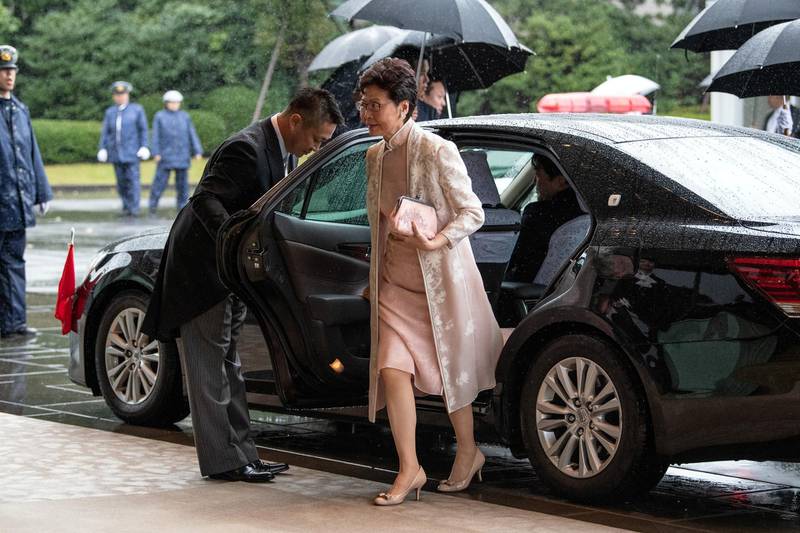 Chief Executive of Hong Kong Carrie Lam arrives to attend the enthronement ceremony of Japan's Emperor Naruhito in Tokyo, Japan October 22, 2019. Reuters