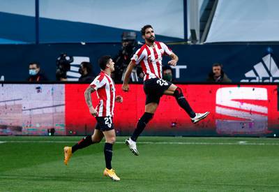 Raul Garcia celebrates with Ander Capa after scoring Athletic Bilbao's second goal. Getty Images