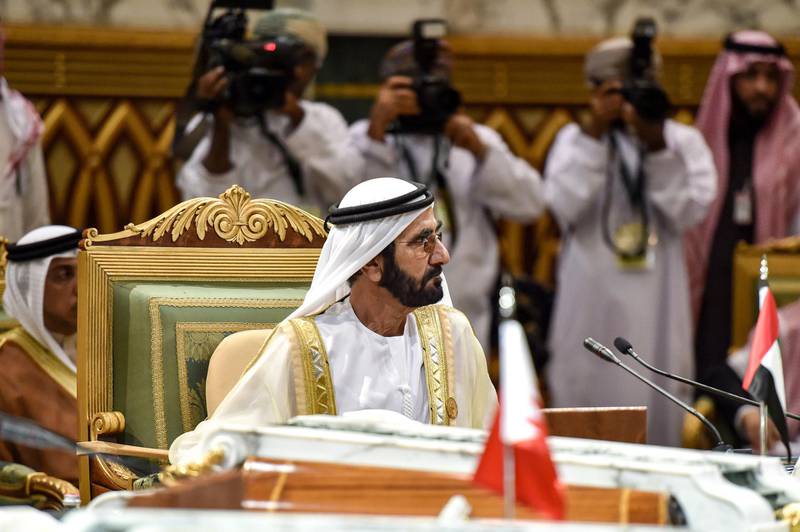 Mohammed bin Rashid Al-Maktoum, Vice President and Prime Minister of the United Arab Emirates, and ruler of the Emirate of Dubai, attends a session of the 40th Gulf Cooperation Council summit. AFP / Fayez Nureldine