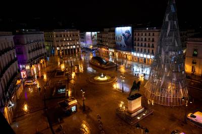 In Madrid, Spain, the usually busy Puerta del Sol Square is  empty. Getty Images
