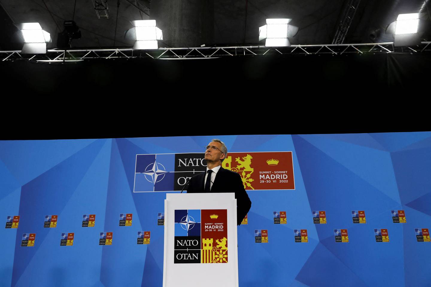 Nato Secretary General Jens Stoltenberg speaks at a press conference at the summit in Madrid on Thursday. Reuters