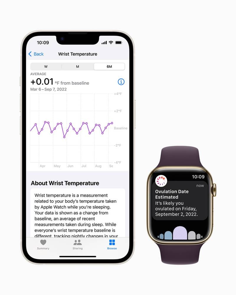 The temperature-sensing capabilities in the Apple Watch Series 8 give female users retrospective ovulation estimates. Photo: Apple