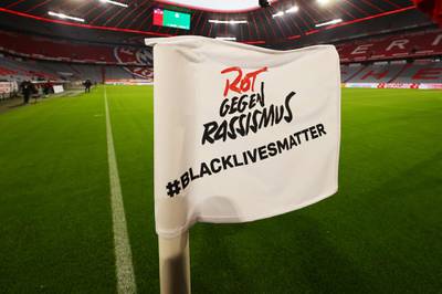 View of a corner flag referring to the Black Lives Matter movement prior to the German DFB Cup semi final match between Bayern Munich and Eintracht Frankfurt. EPA