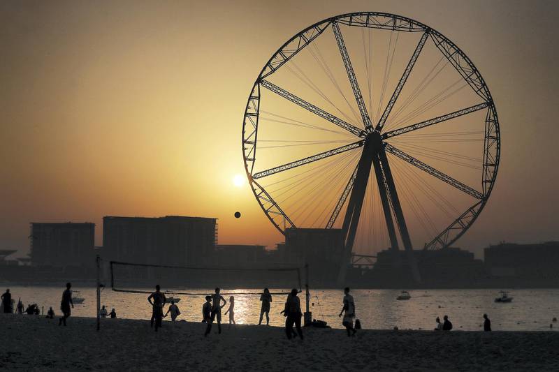 DUBAI , UNITED ARAB EMIRATES , MARCH 7  – 2018 :- View of the Ain Dubai during the sunset taken from near the Jumeirah Beach Residence in Dubai. ( Pawan Singh / The National ) For Big Picture