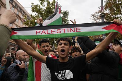People gather for a pro-Palestinian rally in Rome. AP 
