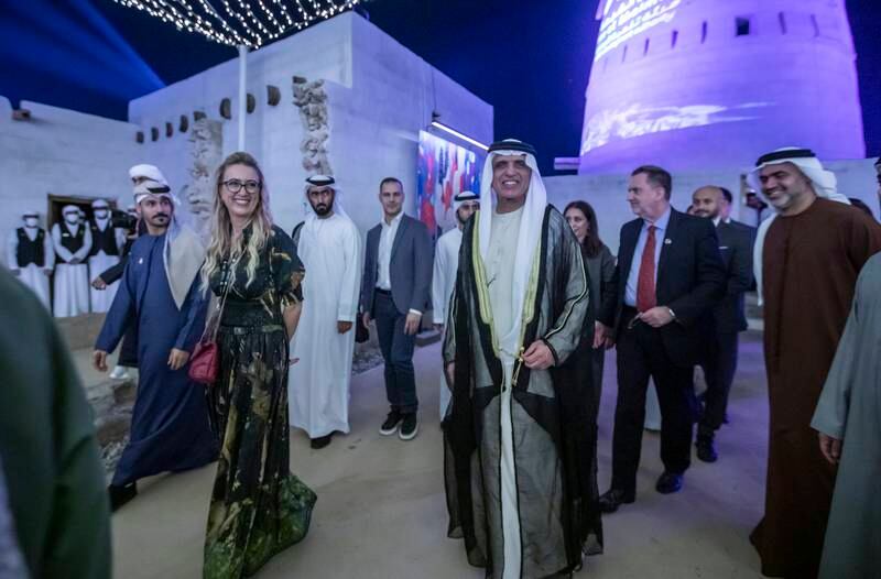 Sheikh Saud bin Saqr Al Qasimi, Ruler of Ras Al Khaimah, at the RAK Fine Arts Festival opening. All photos: Leslie Pableo for The National